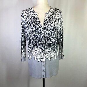 Cyrus Animal Print Cardigan Size M Button Down V Neck Black Grey White